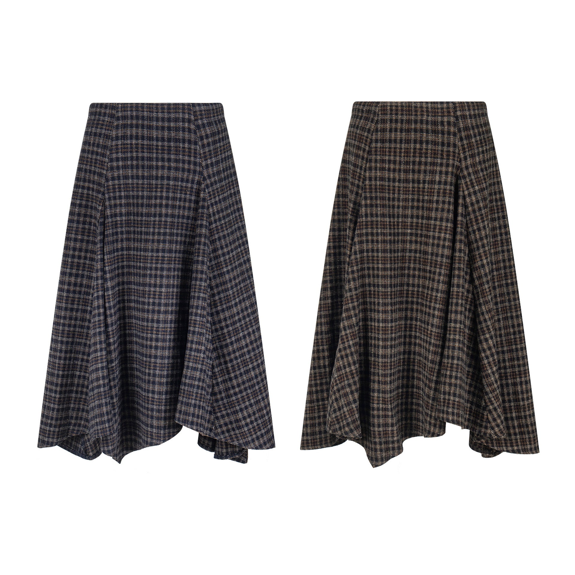 Wool Plaid Midi Skirt High Waist Drape Slimming A-Line Skirt College Style Women's Clothing