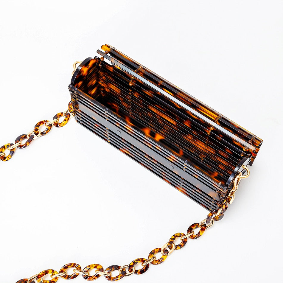 Vintage Acrylic Woven Beach Bag For Women Summer New Luxury High Quality Acrylic Chain Hollow Out Crossbody Bag Vacation