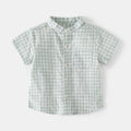 Soft Comfortable Moisture-Wicking Checkered Stand-Up Collar Short Sleeve Outdoor Casual Style Boys Shirt