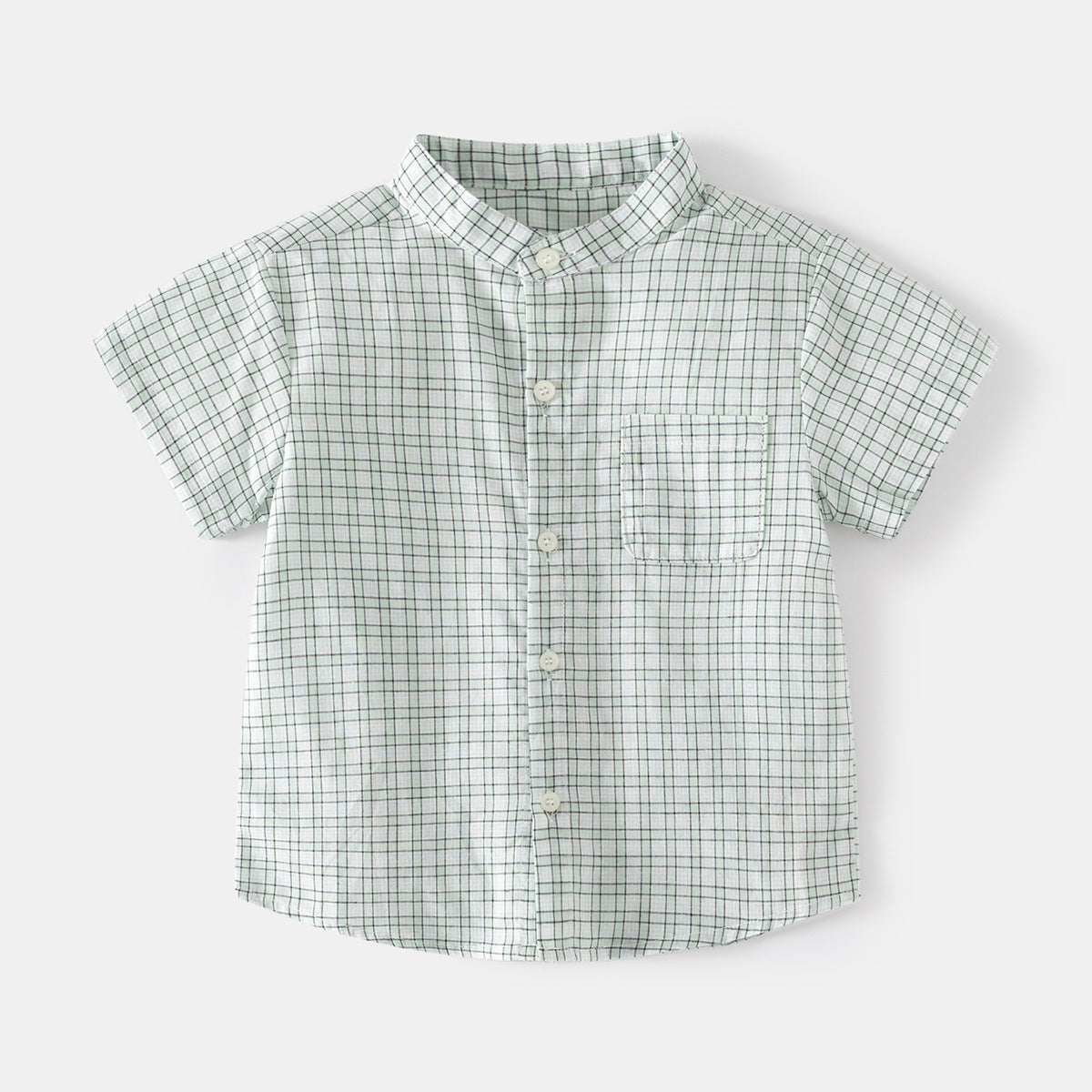 Soft Comfortable Moisture-Wicking Checkered Stand-Up Collar Short Sleeve Outdoor Casual Style Boys Shirt