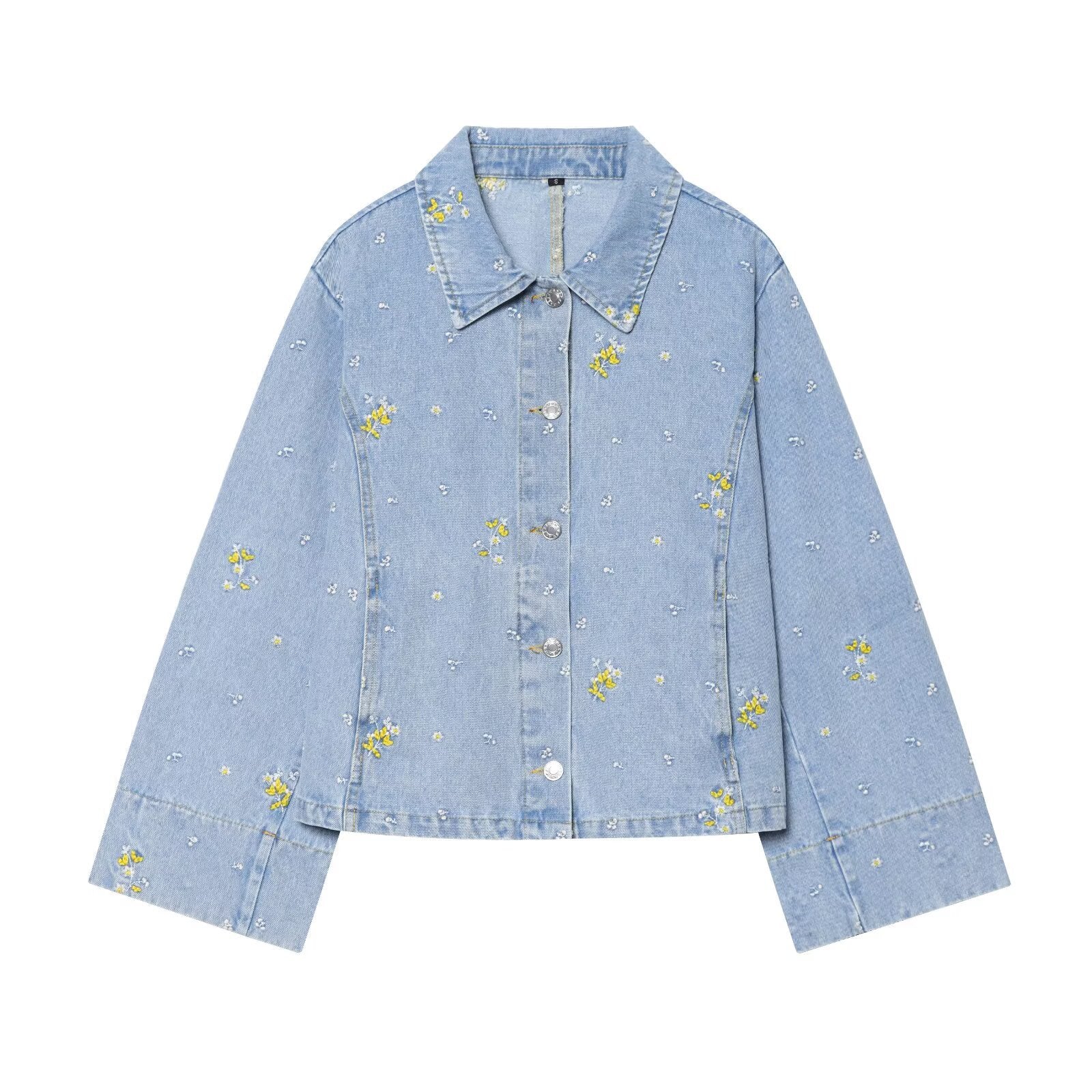 Embroidered denim jacket+denim shorts set