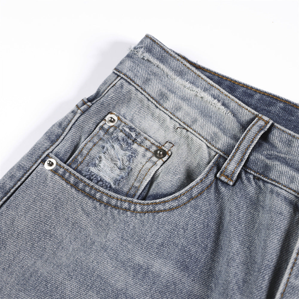 Distressed denim shorts