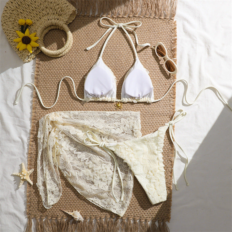 Lace bikini three piece set