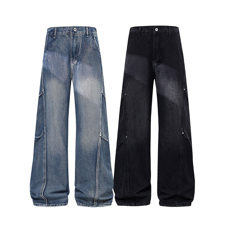Denim Pants Men's Design Desert Style Flared Tapered Fit Casual Straight Leg Jeans