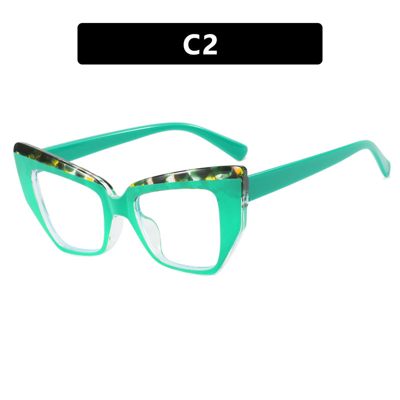 Cat's Eye Large Frame Glasses Frame Color Contrasting Ins Flat Mirror TR90 Anti Blue Light Color blocked Fashion Glasses Frame