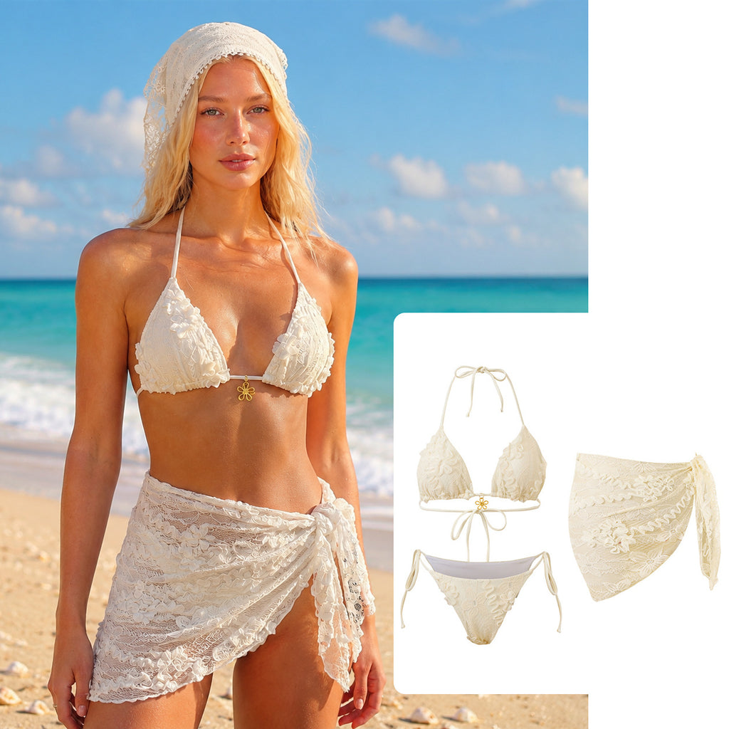 Lace bikini three piece set