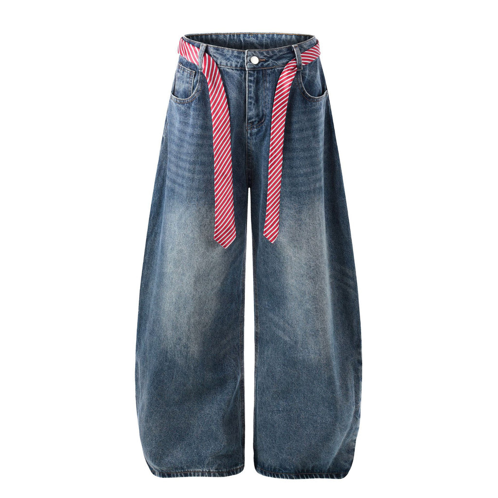Denim Pants Women High Waist Loose Drape Wide Leg Versatile Slimming Floor Length Knife Pants