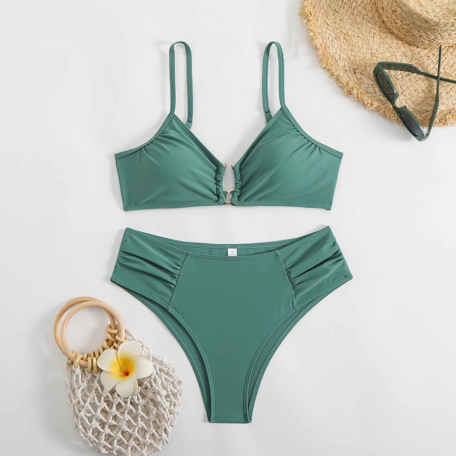 Solid color triangle bikini swimsuit