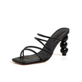 Simple Square Toe Straight Gourd High Heel Mules Women's Ball Ball Round Heel Sandals