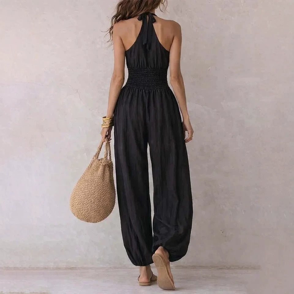 Slim-Fitting Body-Concealing Travel Halter Neck Sexy Casual Comfortable Jumpsuit