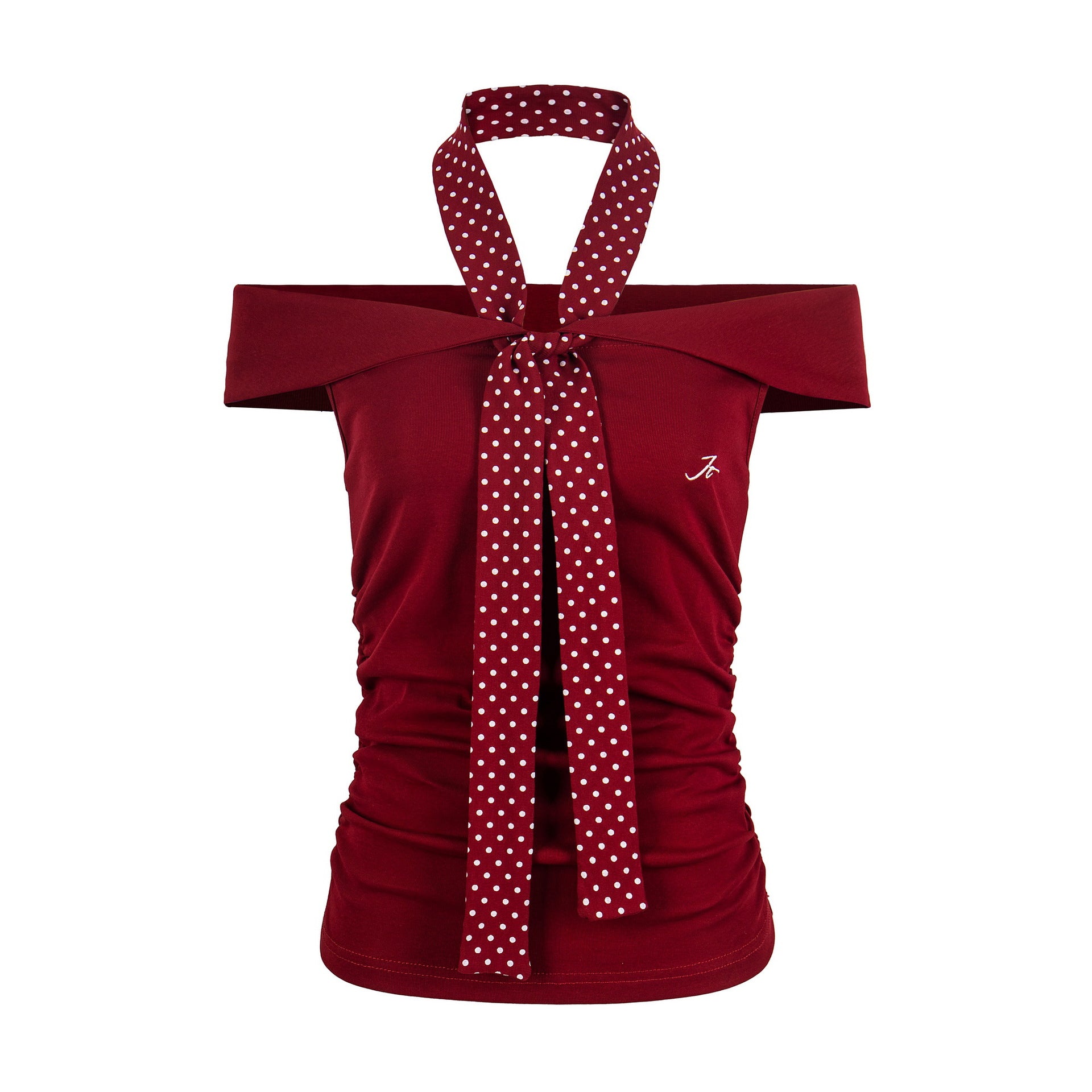 Off-Shoulder T-Shirt for Women, Fitted Slim Fit with Pleated Embroidery Short Sleeve Top