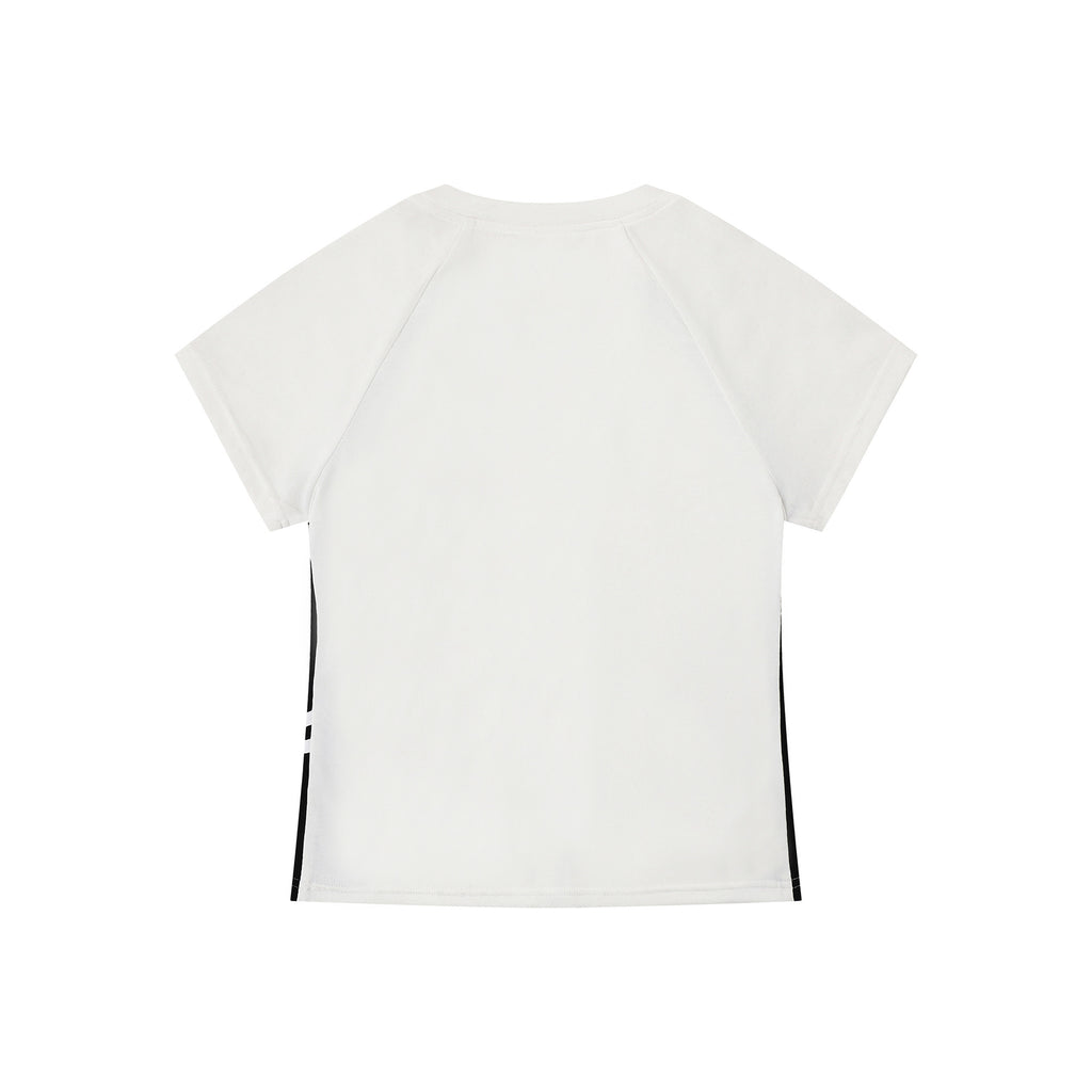 Badge Zipper T-Shirt for Women, Color-Blocking Wide Sleeve Fitted Slim Fit Top