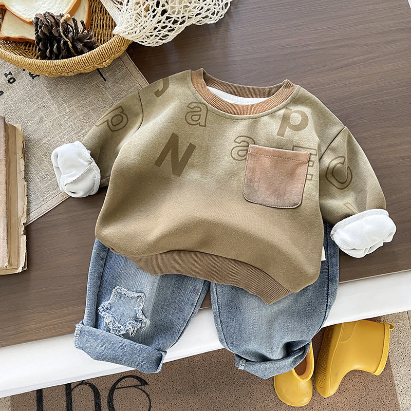 Male baby letter long sleeved hoodie two-piece set