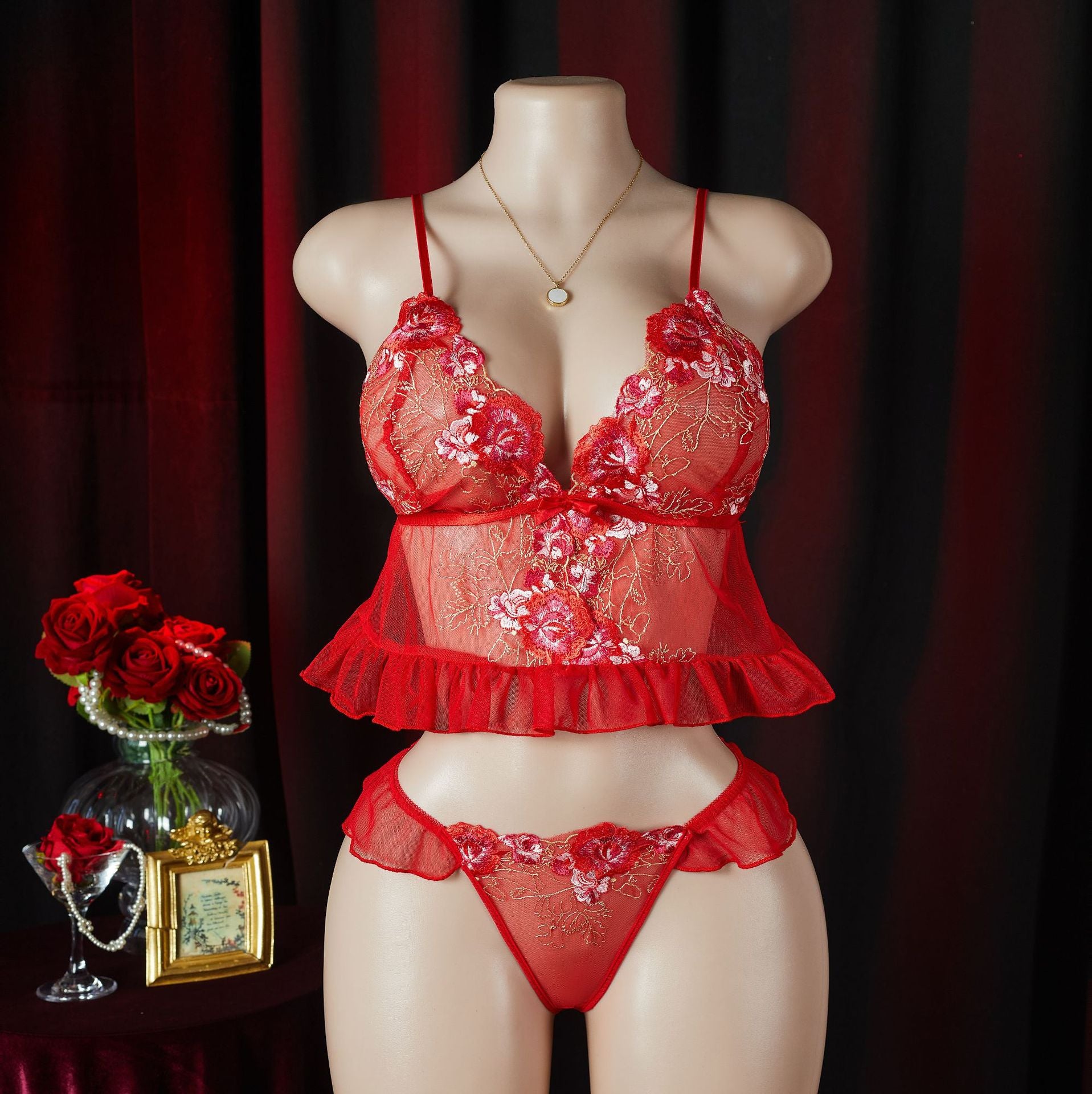 Lace soft cup camisole lingerie set