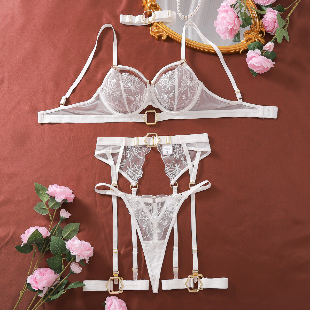 Sexy Lingerie Set with Metal Buckle, 5-Piece Bra Set