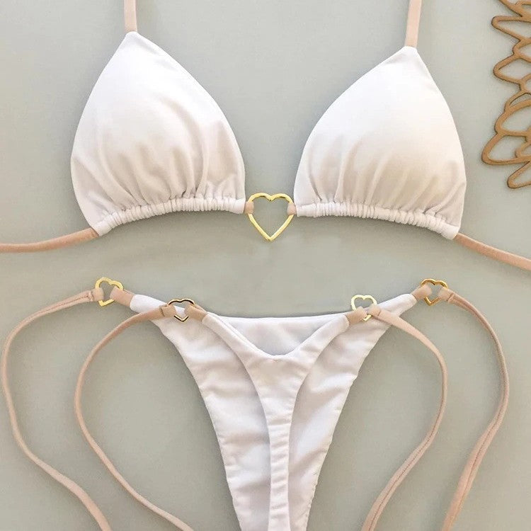 Heart hanging neck gathering bikini