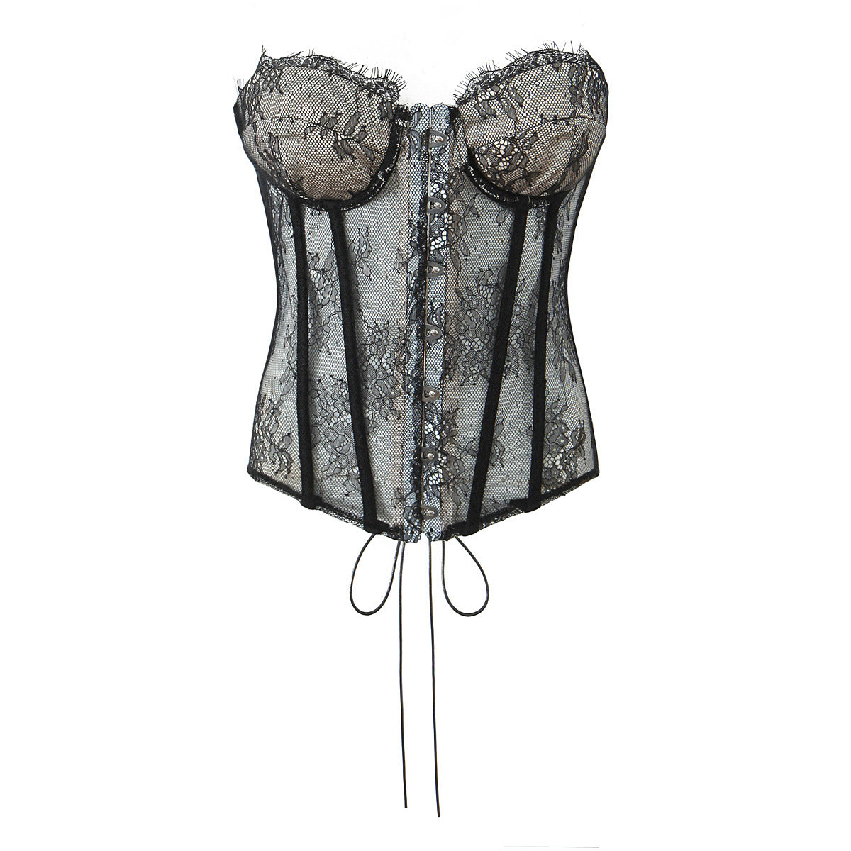 Lace Splicing Fitted Waistband Top with Strap Tube Top