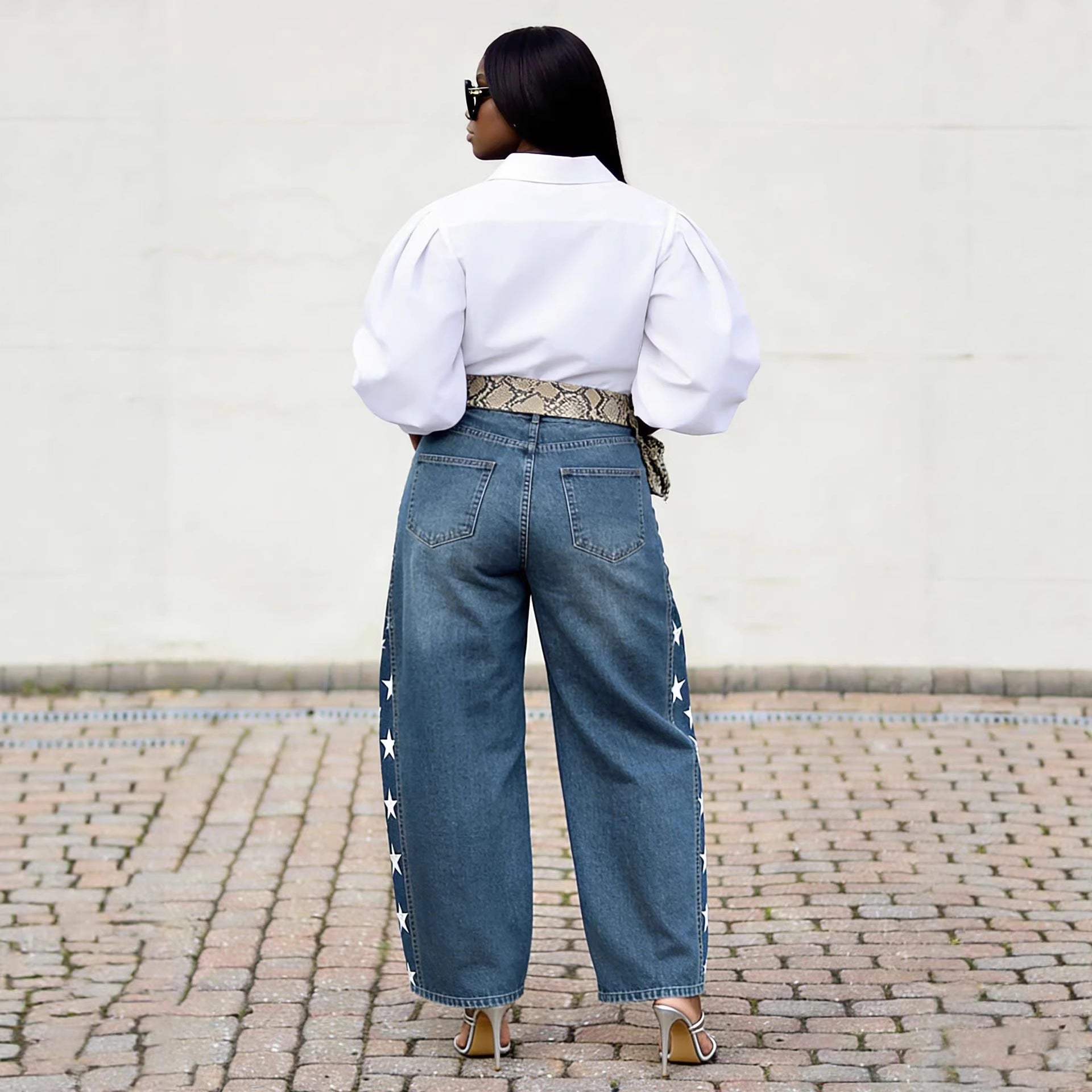 Street Style Side Split Star Print Jeans
