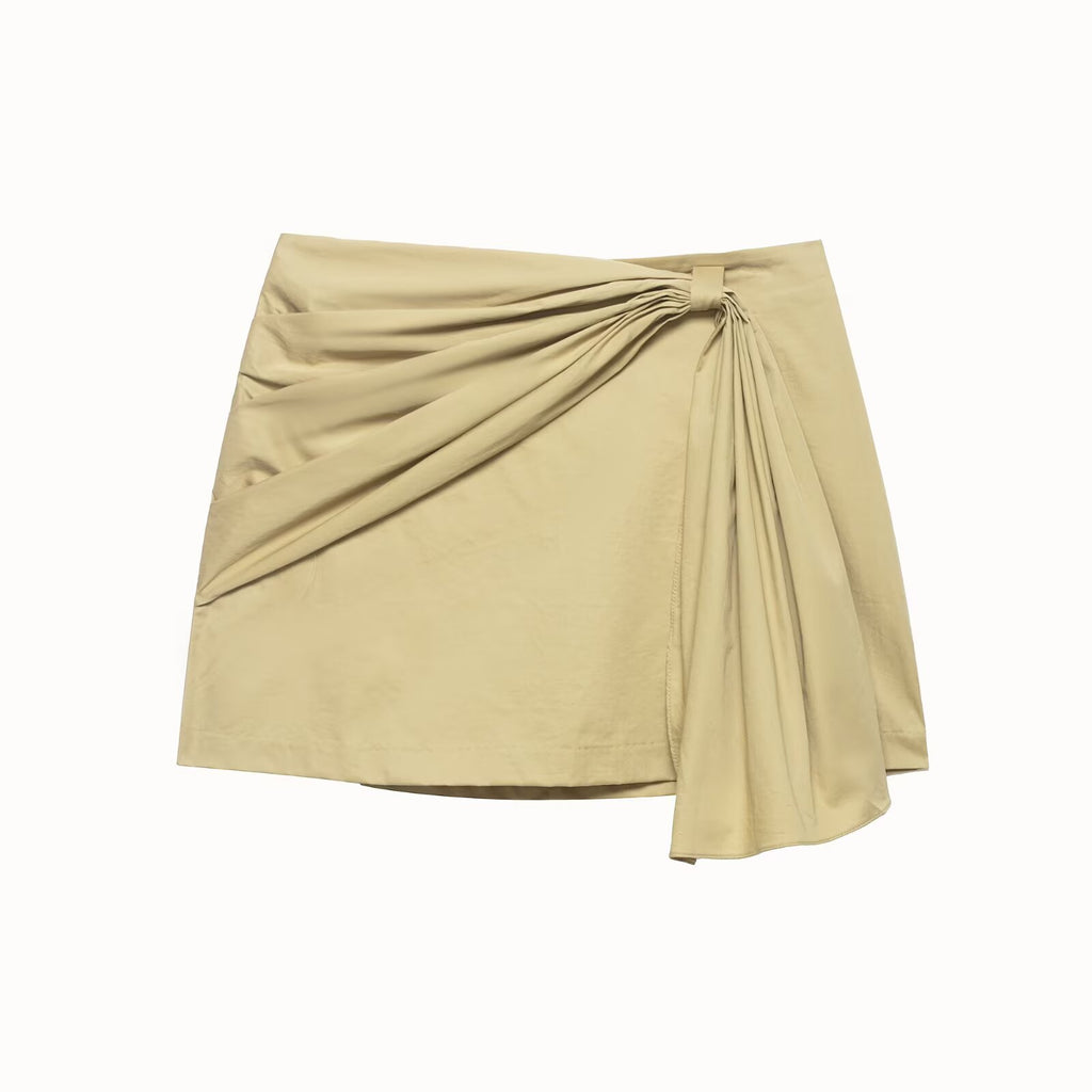 French lace up design twill A-line skirt