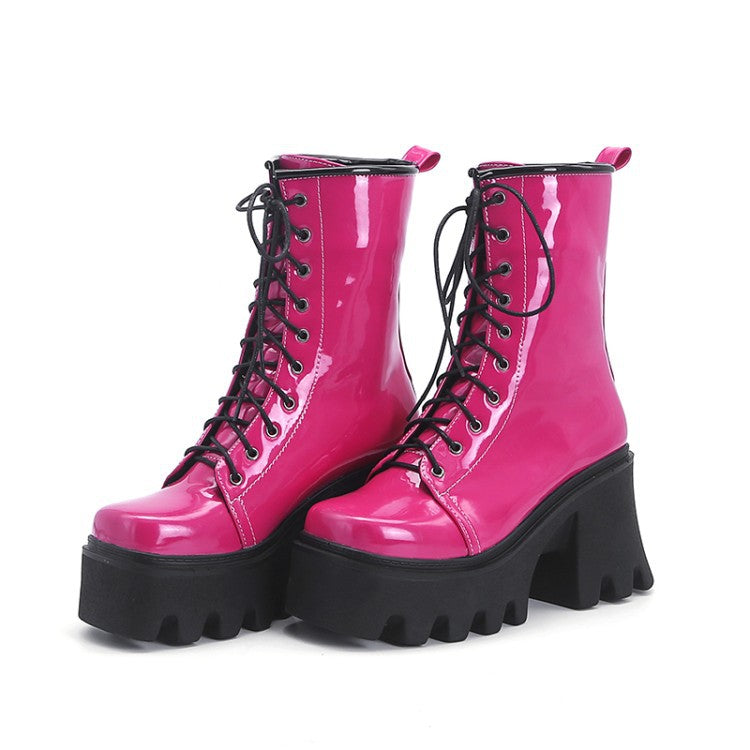 Autumn Thick Heel High Heel Short Boots Front Lace Martin Boots Large Size 40-43 Women's Boots