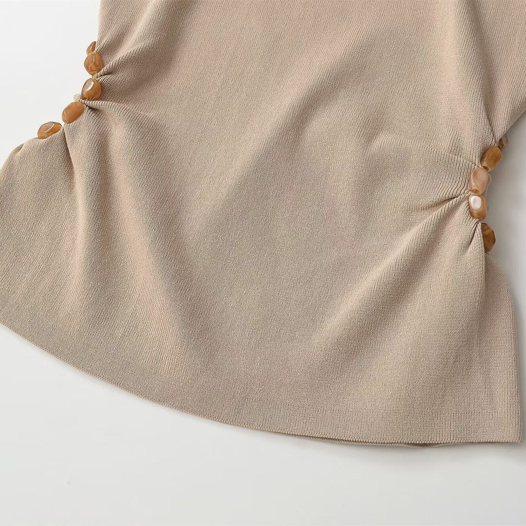 Sleeveless round neck side hollowed out decorative top