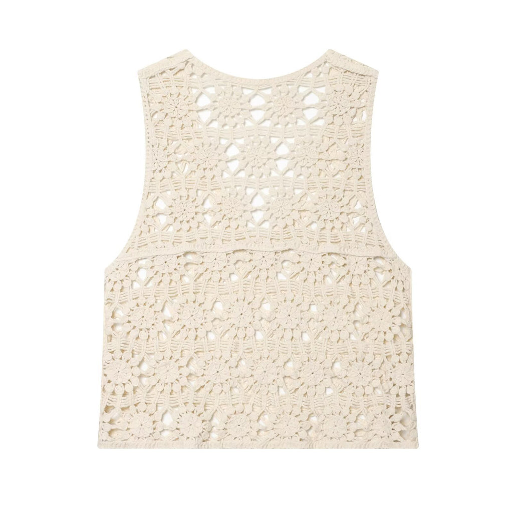 Bohemian style hollow crochet knit sleeveless vest