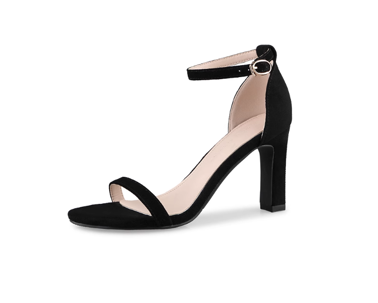 Real leather flat sandals with thick heels for women French black high heels for women