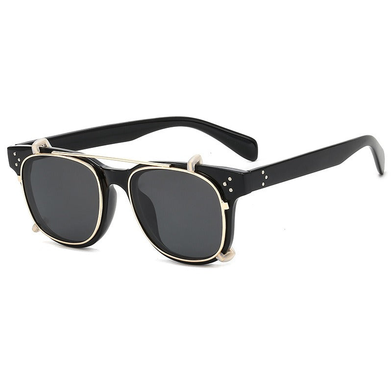 Retro square sunglasses, multi-purpose set, plastic metal clip, myopia glasses, male