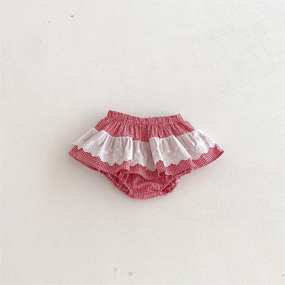 Girls' plaid lace pants