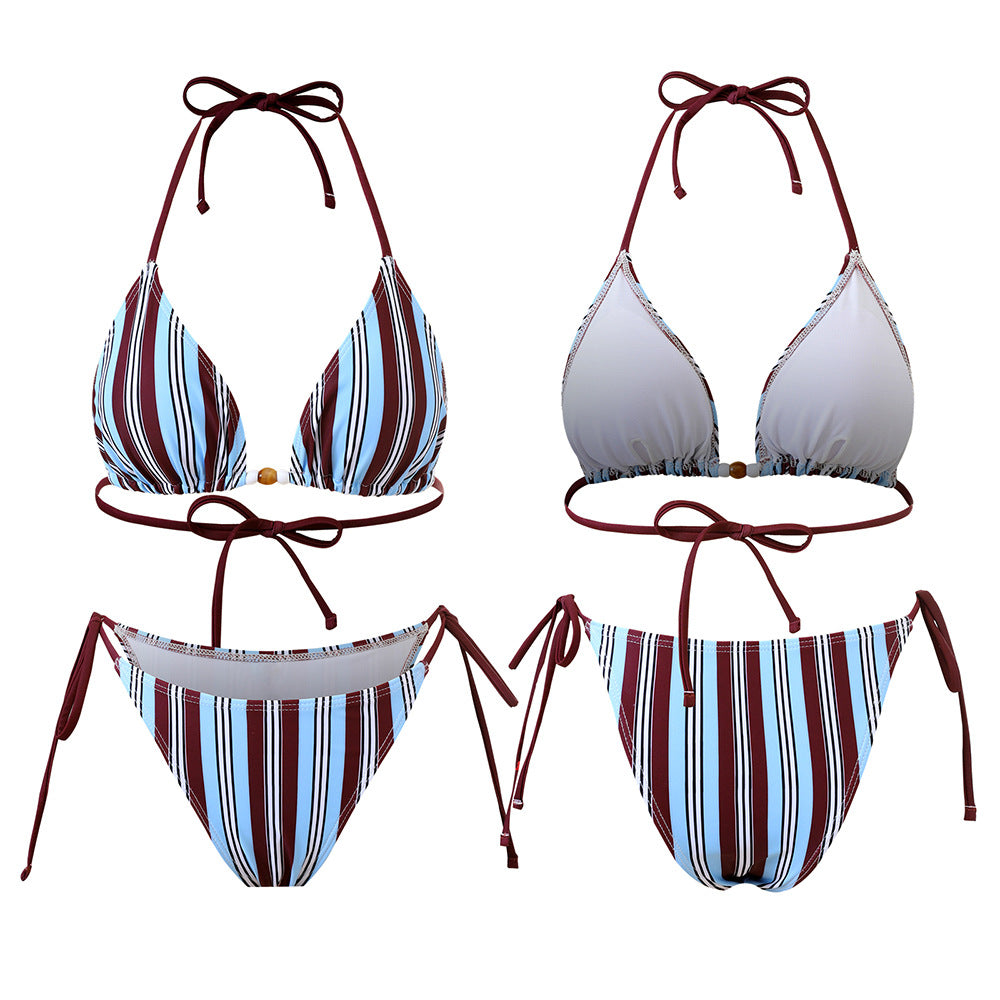 Sexy Striped Tie-Up Bikini Swimwear for Women