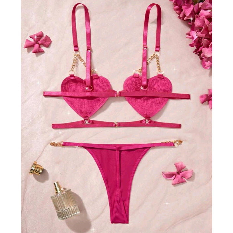 Cross-border Foreign Trade Autumn New Arrival Romantic French Style Sexy Heart-shaped Strap Temptation Lingerie for Women
