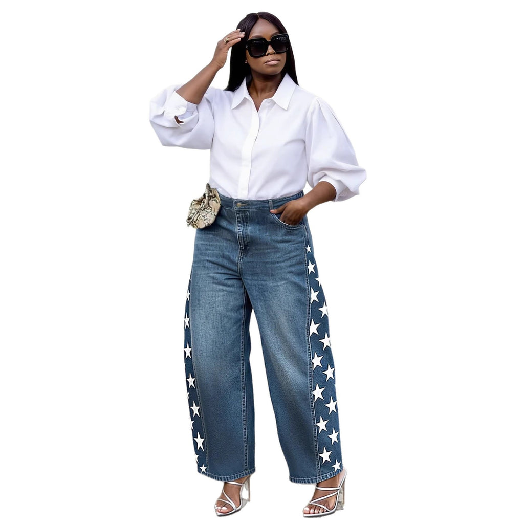 Street Style Side Split Star Print Jeans