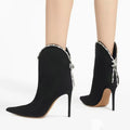 Rhinestone Red Fashion Ankle Boots Women's Stiletto Pointed Toe Suede Sexy Elegant Party Office Lady Slip-on Shoes New Arrival