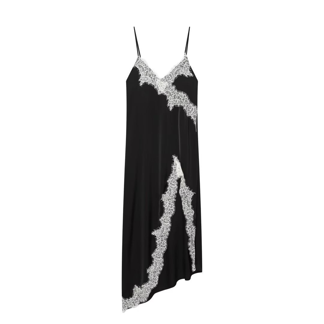 Lace trimmed V-neck camisole long dress
