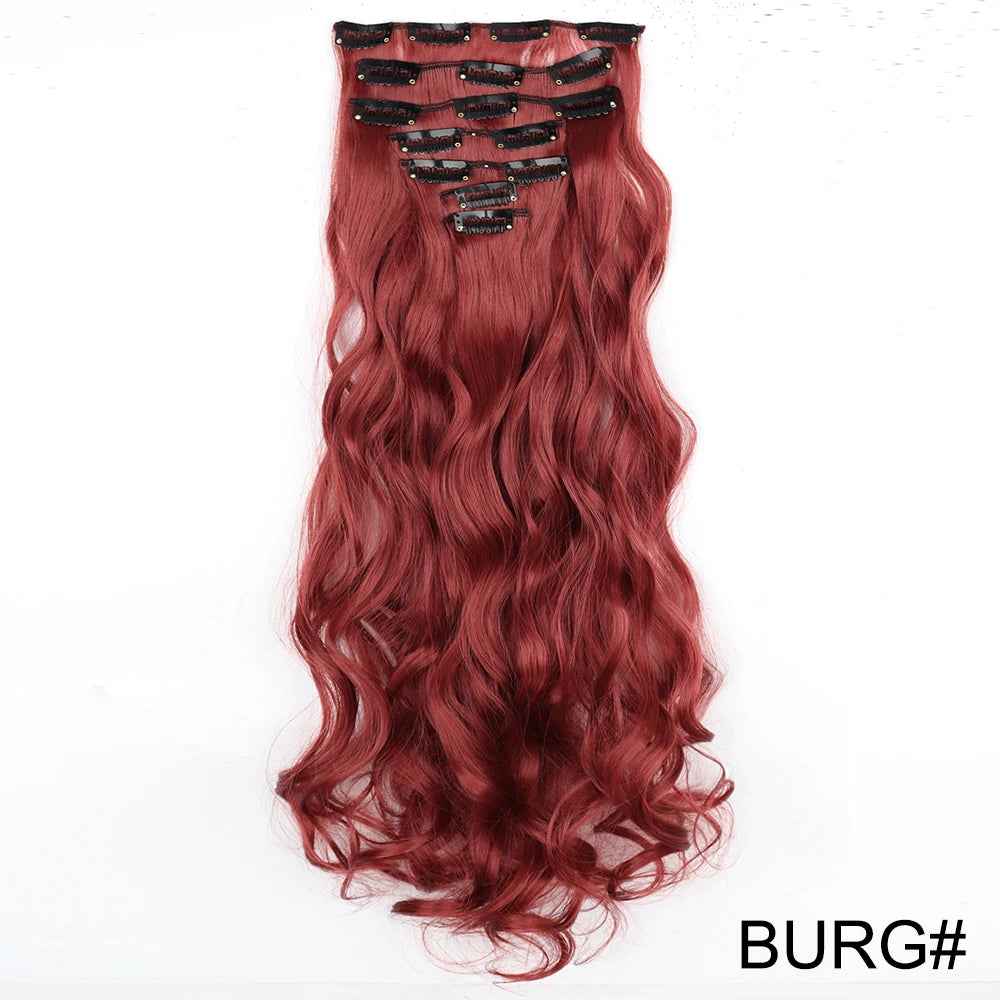 AZQUEEN Long Straight 16 Clip In Synthetic Hair Extensions 7Pcs/Set Natural Blonde Heat Resistant Hairpieces For Women