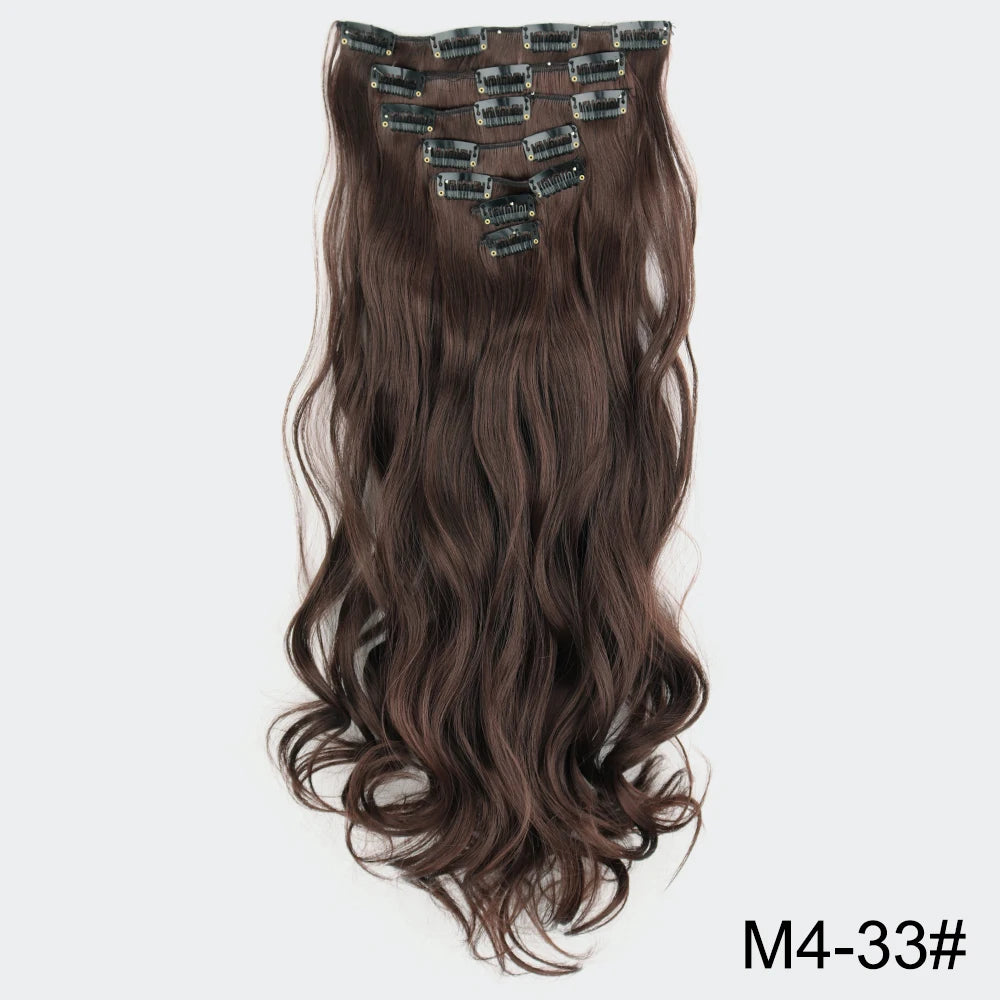 AZQUEEN Long Straight 16 Clip In Synthetic Hair Extensions 7Pcs/Set Natural Blonde Heat Resistant Hairpieces For Women