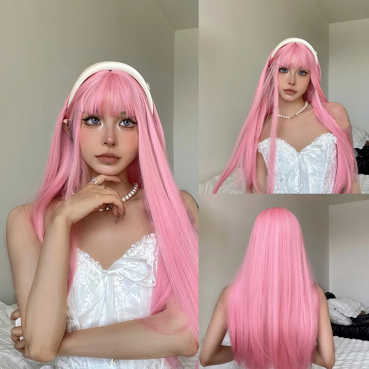 Light Blonde Golden Hair Long Silky Straight Synthetic Wig