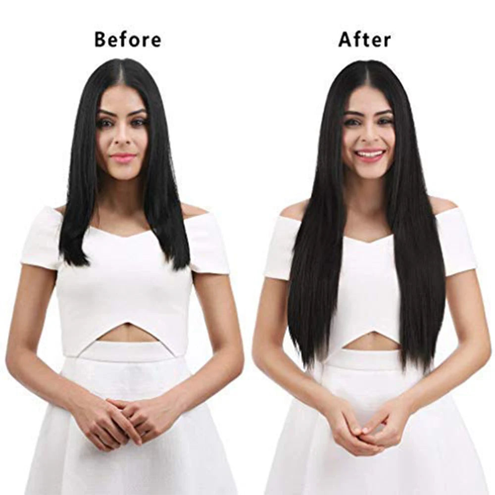 Long Straight Synthetic 16 Clips In Hair Extensions 7Pcs/Set High Temperature Fiber Black Brown Blonde Hairpiece For Women