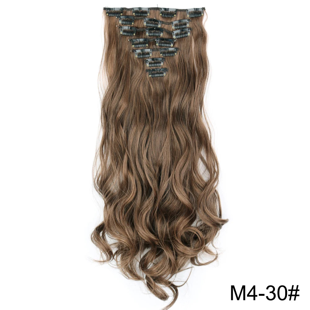 AZQUEEN Long Straight 16 Clip In Synthetic Hair Extensions 7Pcs/Set Natural Blonde Heat Resistant Hairpieces For Women