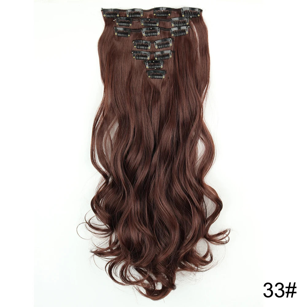 AZQUEEN Long Straight 16 Clip In Synthetic Hair Extensions 7Pcs/Set Natural Blonde Heat Resistant Hairpieces For Women