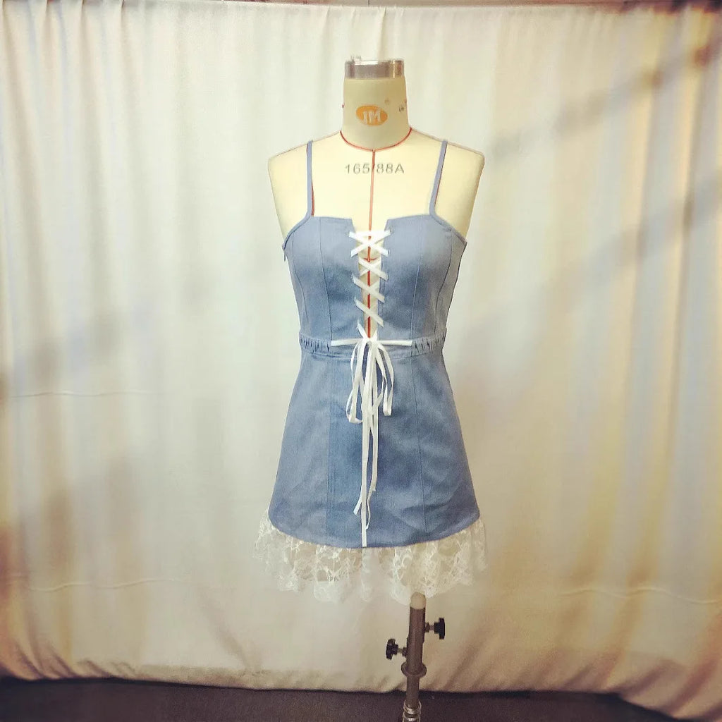 Dress Sexy Slim Sleeveless Spliced Denim  Fashion