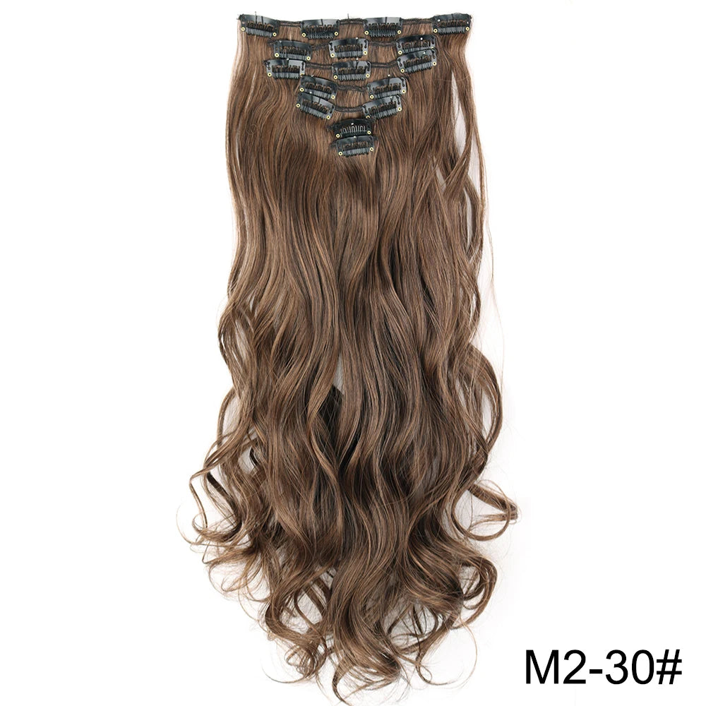 AZQUEEN Long Straight 16 Clip In Synthetic Hair Extensions 7Pcs/Set Natural Blonde Heat Resistant Hairpieces For Women