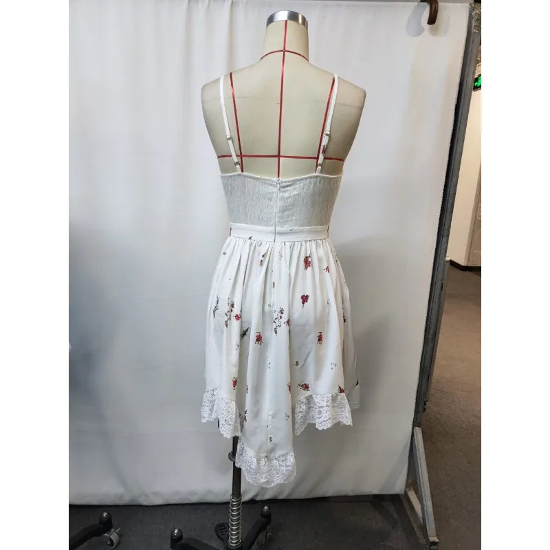 Western Cowgirl Dress Vintage Suspender Floral Irregular Hem Boho Style