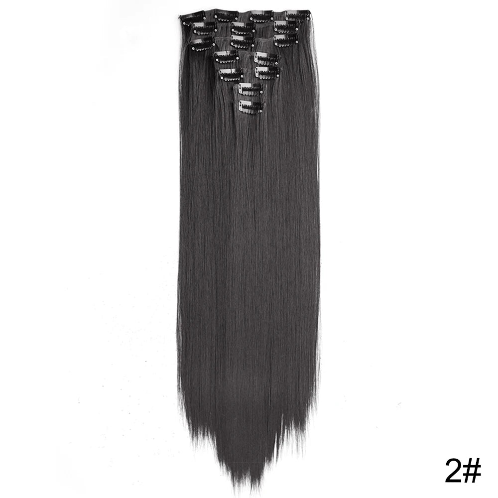 AZQUEEN Long Straight 16 Clip In Synthetic Hair Extensions 7Pcs/Set Natural Blonde Heat Resistant Hairpieces For Women