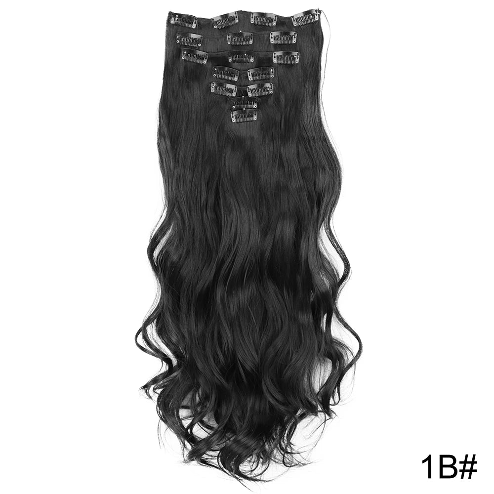 AZQUEEN Long Straight 16 Clip In Synthetic Hair Extensions 7Pcs/Set Natural Blonde Heat Resistant Hairpieces For Women