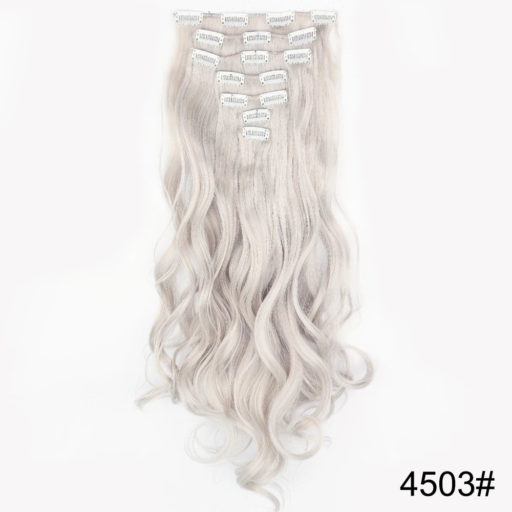 AZQUEEN Long Straight 16 Clip In Synthetic Hair Extensions 7Pcs/Set Natural Blonde Heat Resistant Hairpieces For Women