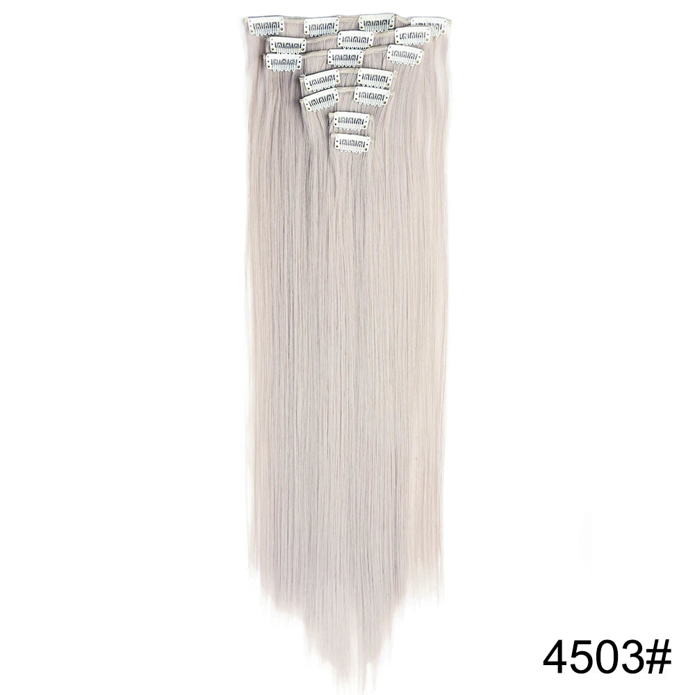 AZQUEEN Long Straight 16 Clip In Synthetic Hair Extensions 7Pcs/Set Natural Blonde Heat Resistant Hairpieces For Women