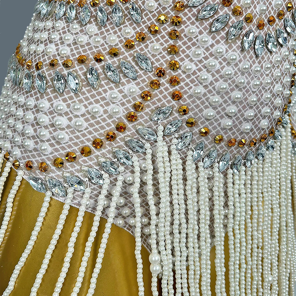 White Beaded Pearls Leotard Women Birthday Party Bodysuits Nightclub Singer Dancer Performance Drag Queen Stage Wear Xiangya