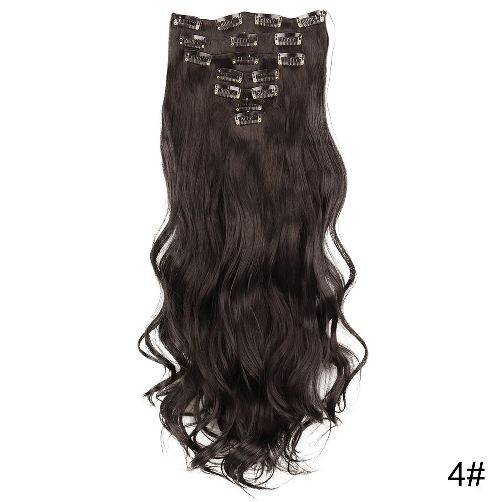 AZQUEEN Long Straight 16 Clip In Synthetic Hair Extensions 7Pcs/Set Natural Blonde Heat Resistant Hairpieces For Women