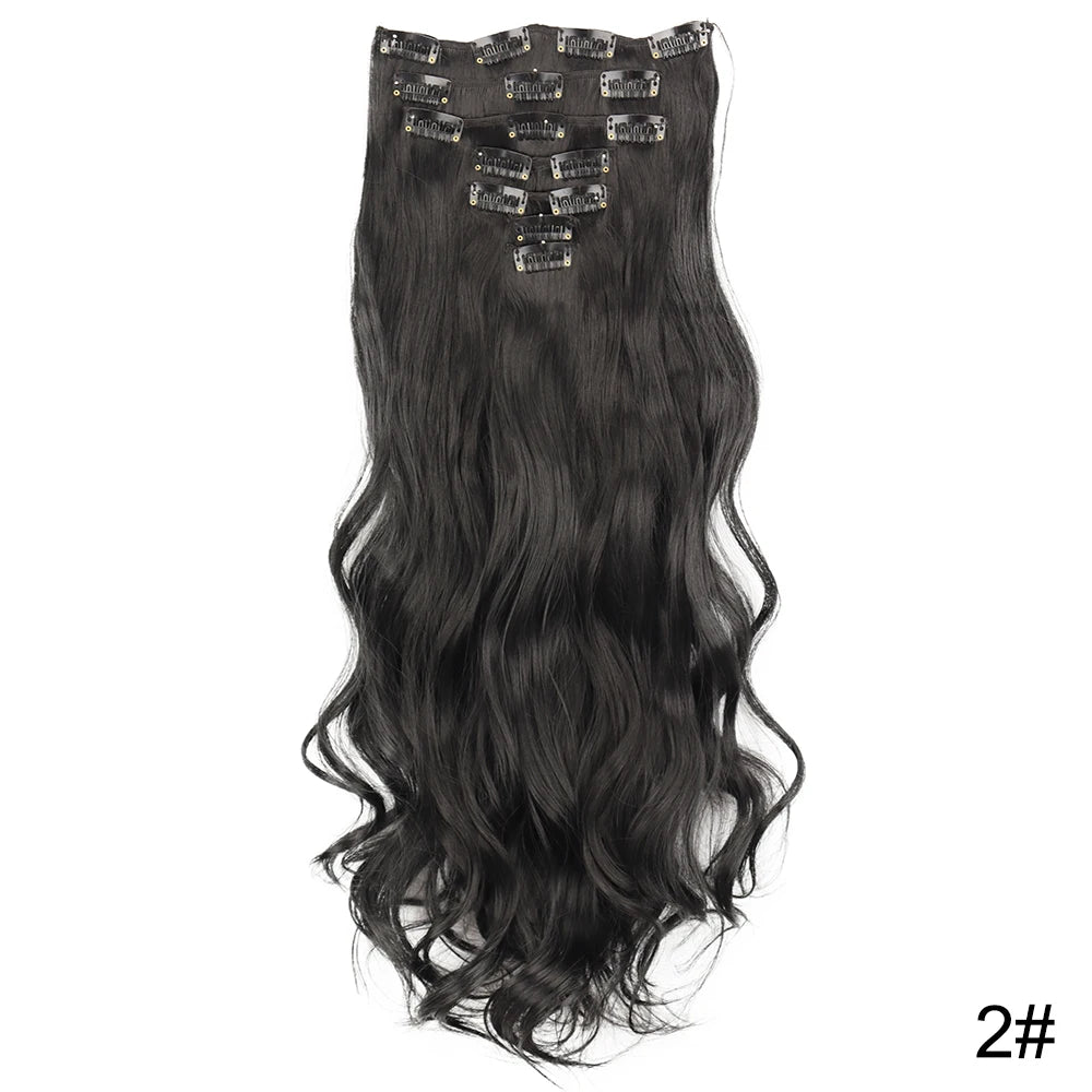 AZQUEEN Long Straight 16 Clip In Synthetic Hair Extensions 7Pcs/Set Natural Blonde Heat Resistant Hairpieces For Women